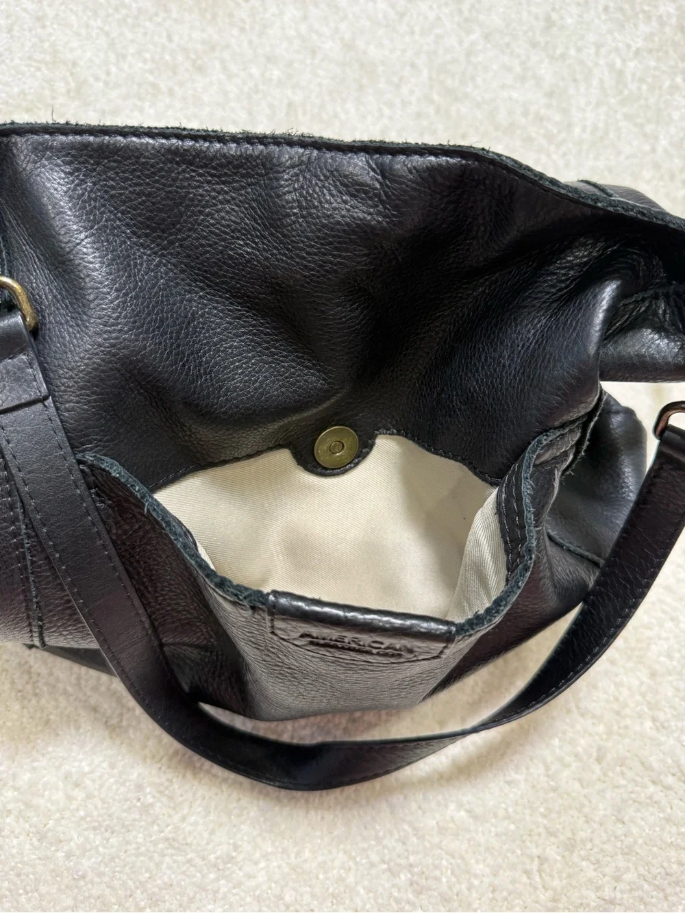 American Leather Co. Austin Triple Entry Bucket Black Shoulder Bag Purse